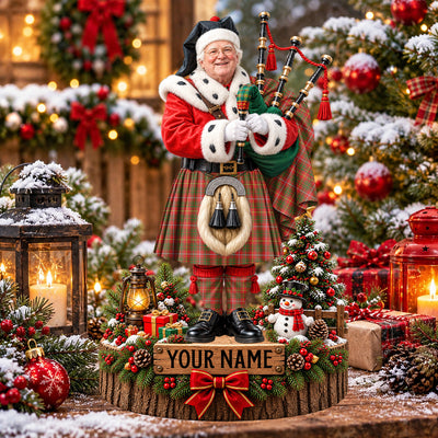 Clan Carruthers Tartan Christmas Piper Plaque with Custom Photo & Name