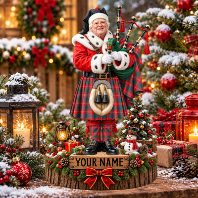 Clan Chisholm Ancient Tartan Christmas Piper Plaque with Custom Photo & Name