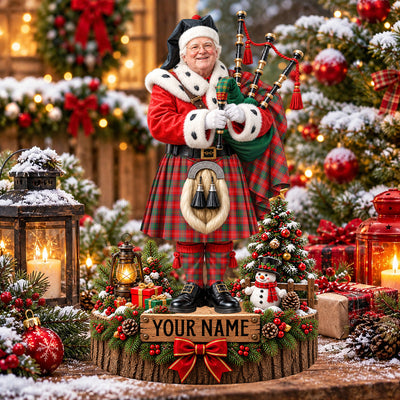 Clan Chisholm Modern Tartan Christmas Piper Plaque with Custom Photo & Name
