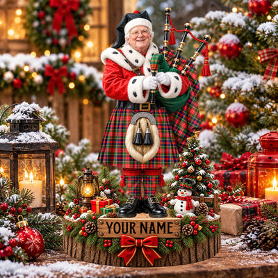 Clan Christie Tartan Christmas Piper Plaque with Custom Photo & Name