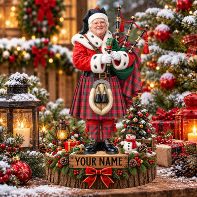 Clan Drummond Modern Tartan Christmas Piper Plaque with Custom Photo & Name