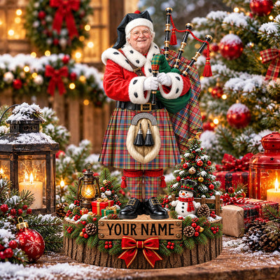 Clan Drummond of Strathallan Tartan Christmas Piper Plaque with Custom Photo & Name