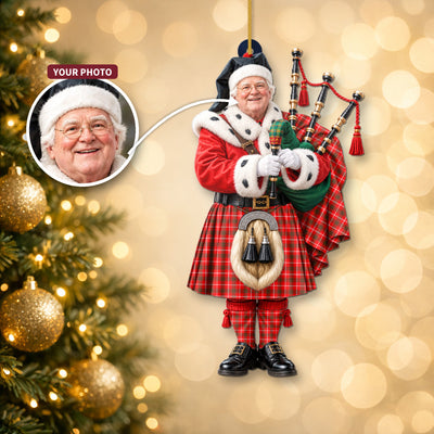 Clan Duke of Rothesay Modern Tartan Christmas Piper Ornament with Custom Photo