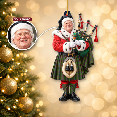 Clan Durie Tartan Christmas Piper Ornament with Custom Photo