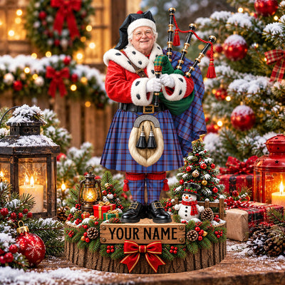 Clan Elliot Modern Tartan Christmas Piper Plaque with Custom Photo & Name