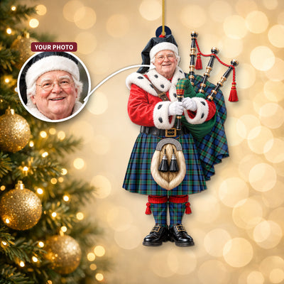 Clan Fletcher Ancient Tartan Christmas Piper Ornament with Custom Photo