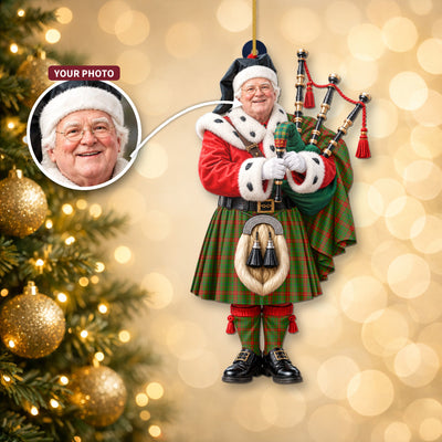 Clan Fulton Tartan Christmas Piper Ornament with Custom Photo