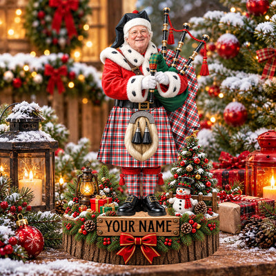 Clan Glasgow District Tartan Christmas Piper Plaque with Custom Photo & Name