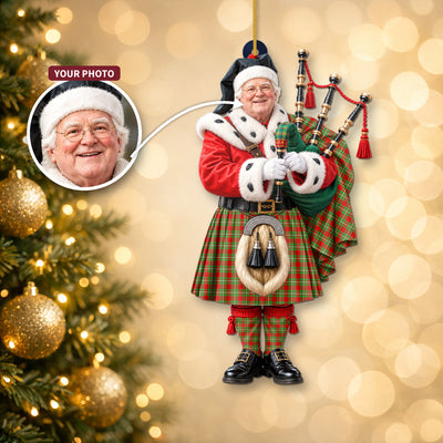 Clan Grierson Tartan Christmas Piper Ornament with Custom Photo