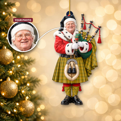 Clan Houston Tartan Christmas Piper Ornament with Custom Photo
