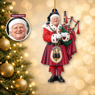 Clan Inverness District Tartan Christmas Piper Ornament with Custom Photo