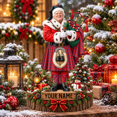 Clan Inverness District Tartan Christmas Piper Plaque with Custom Photo & Name