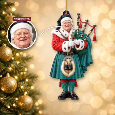 Clan Irvine Ancient Tartan Christmas Piper Ornament with Custom Photo