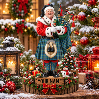 Clan Lamont Ancient Tartan Christmas Piper Plaque with Custom Photo & Name