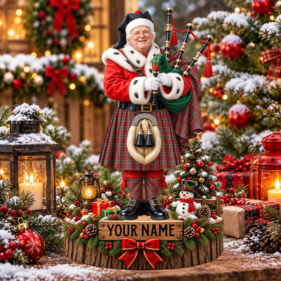 Clan Lindsay Weathered Tartan Christmas Piper Plaque with Custom Photo & Name