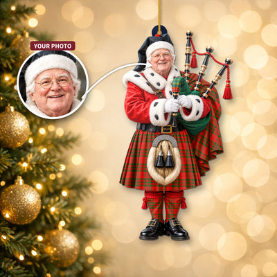 Clan Livingstone Modern Tartan Christmas Piper Ornament with Custom Photo