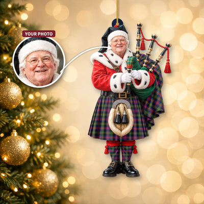 Clan Logan Modern Tartan Christmas Piper Ornament with Custom Photo