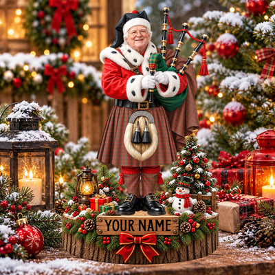Clan MacAlister Tartan Christmas Piper Plaque with Custom Photo & Name