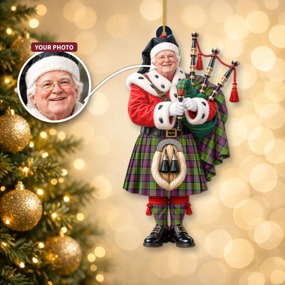 Clan MacDonald of Clanranald Tartan Christmas Piper Ornament with Custom Photo
