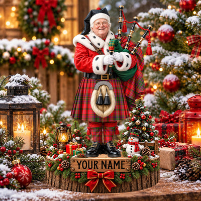 Clan MacDougall Modern Tartan Christmas Piper Plaque with Custom Photo & Name