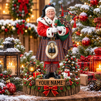 Clan MacDuff Ancient Tartan Christmas Piper Plaque with Custom Photo & Name