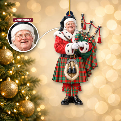 Clan MacGregor Ancient Tartan Christmas Piper Ornament with Custom Photo
