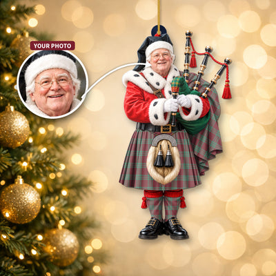 Clan MacGregor Hunting Ancient Tartan Christmas Piper Ornament with Custom Photo