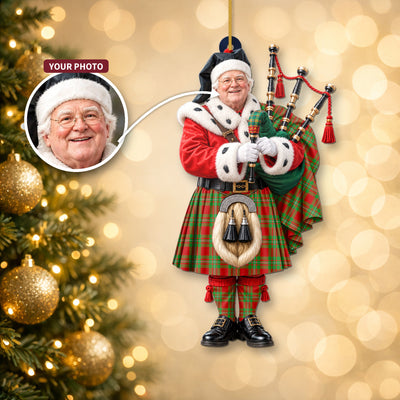 Clan MacGregor Modern Tartan Christmas Piper Ornament with Custom Photo