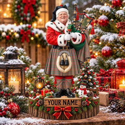 Clan MacKinnon Ancient Tartan Christmas Piper Plaque with Custom Photo & Name