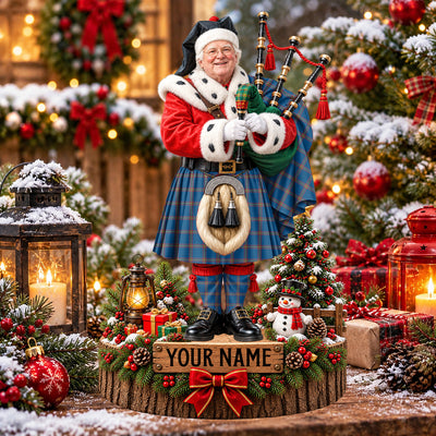 Clan MacLaine of Loch Buie Hunting Ancient Tartan Christmas Piper Plaque with Custom Photo & Name