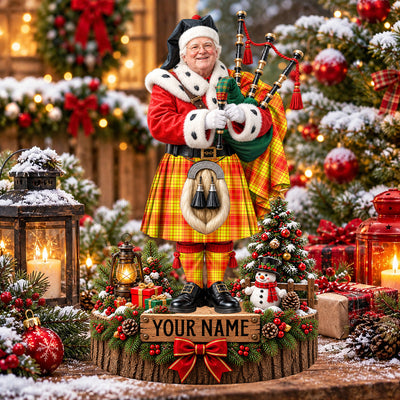 Clan MacMillan Tartan Christmas Piper Plaque with Custom Photo & Name