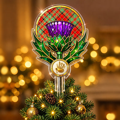 Clan Macnish Modern Tartan Thistle Christmas Tree Topper