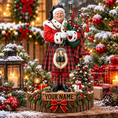 Clan MacQueen Modern Tartan Christmas Piper Plaque with Custom Photo & Name