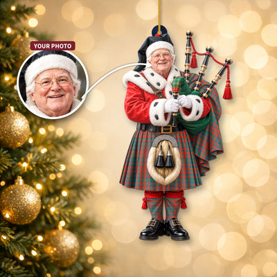 Clan Matheson Ancient Tartan Christmas Piper Ornament with Custom Photo