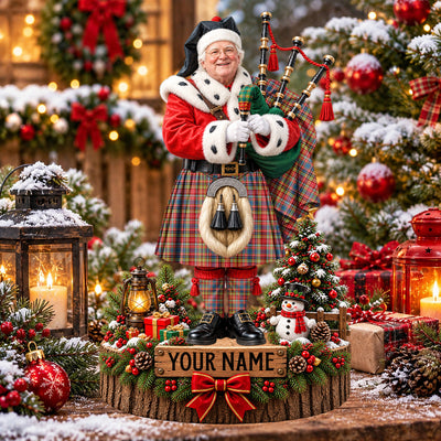 Clan Ogilvie of Airlie Ancient Tartan Christmas Piper Plaque with Custom Photo & Name
