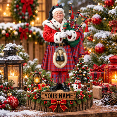 Clan Rait Inverness Tartan Christmas Piper Plaque with Custom Photo & Name