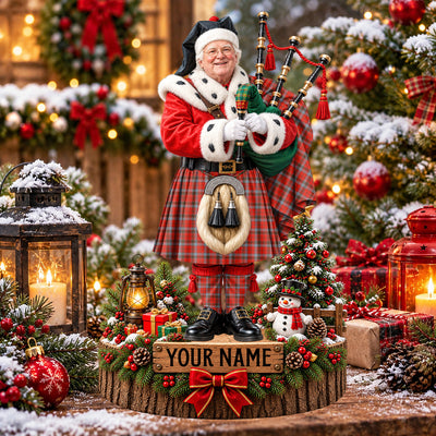 Clan Robertson Weathered Tartan Christmas Piper Plaque with Custom Photo & Name