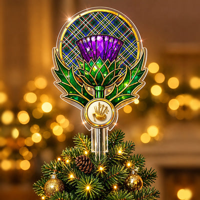 Clan Scott Green Modern Tartan Thistle Christmas Tree Topper