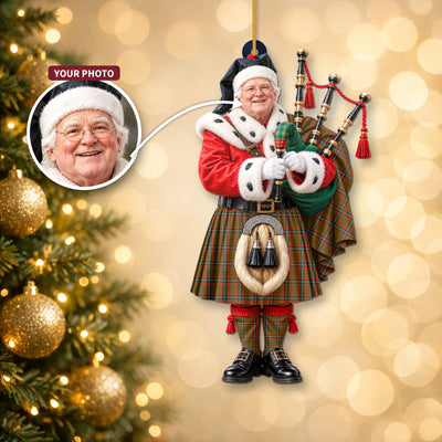 Clan Seton Hunting Modern Tartan Christmas Piper Ornament with Custom Photo