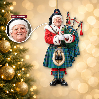 Clan Smith Ancient Tartan Christmas Piper Ornament with Custom Photo