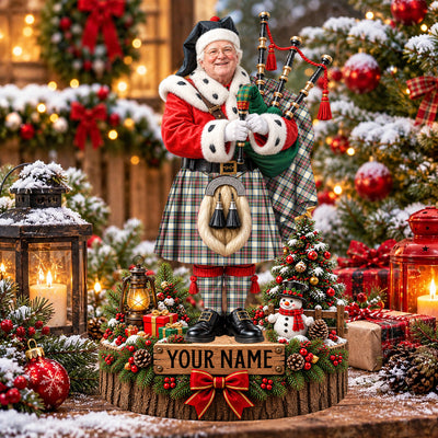 Clan Stewart Dress Ancient Tartan Christmas Piper Plaque with Custom Photo & Name