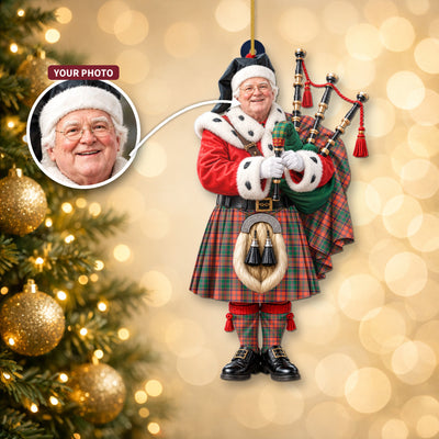 Clan Stewart of Appin Ancient Tartan Christmas Piper Ornament with Custom Photo