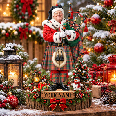 Clan Stewart of Appin Ancient Tartan Christmas Piper Plaque with Custom Photo & Name