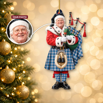Clan Strathclyde District Tartan Christmas Piper Ornament with Custom Photo