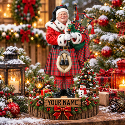Clan Stuart of Bute Tartan Christmas Piper Plaque with Custom Photo & Name