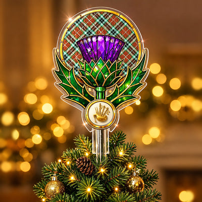 Clan Thomson Hunting Modern Tartan Thistle Christmas Tree Topper