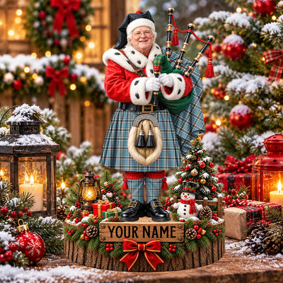 Clan Thomson Tartan Christmas Piper Plaque with Custom Photo & Name