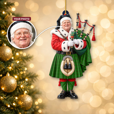 Clan Tribe of Mar Tartan Christmas Piper Ornament with Custom Photo