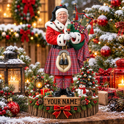 Clan Udny Tartan Christmas Piper Plaque with Custom Photo & Name