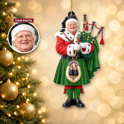Clan Wexford County Tartan Christmas Piper Ornament with Custom Photo